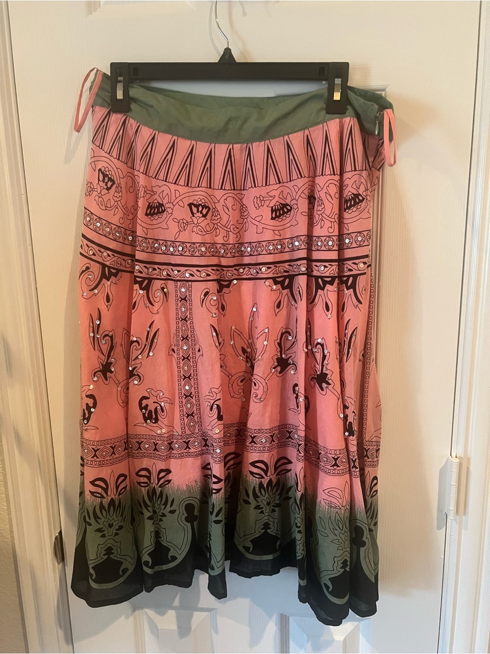 Bohemian Pink and Green Printed Maxi Skirt